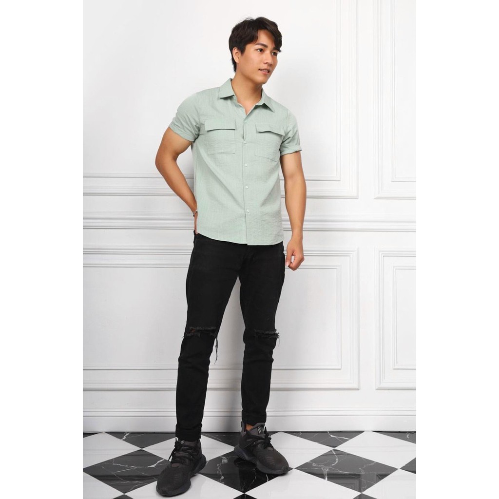 Áo đũi nam cổ bẻ, áo sơ mi đũi cài cúc túi hộp chất vải đũi thoảng mát thấm hút mồ hôi AĐ02 | BigBuy360 - bigbuy360.vn