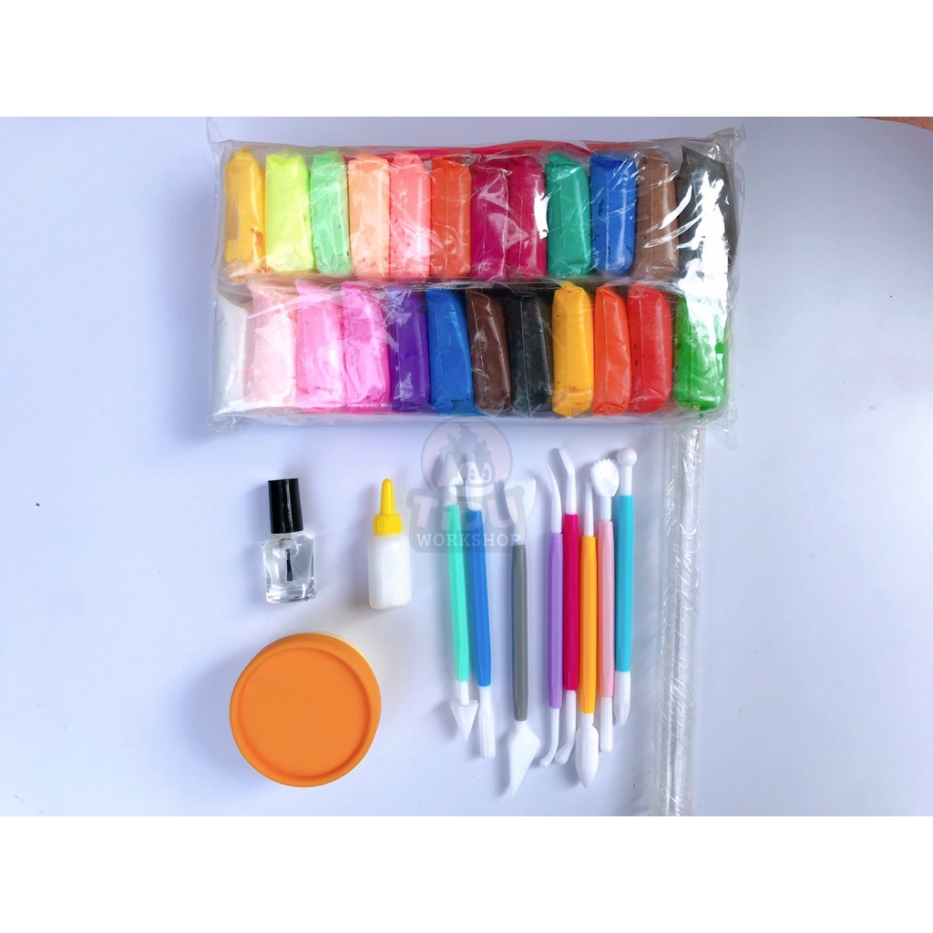 Combo đất sét nhẹ 24 màu, nặn hoa dán tranh hoặc các con vật theo sở thích.