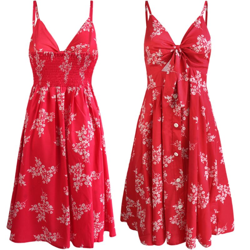 Xiangbao Đầm Midi Hai Dây Dáng Dài Họa Tiết Hoa Kẻ Sọc Thời Trang Mùa Hè Cho Nữ