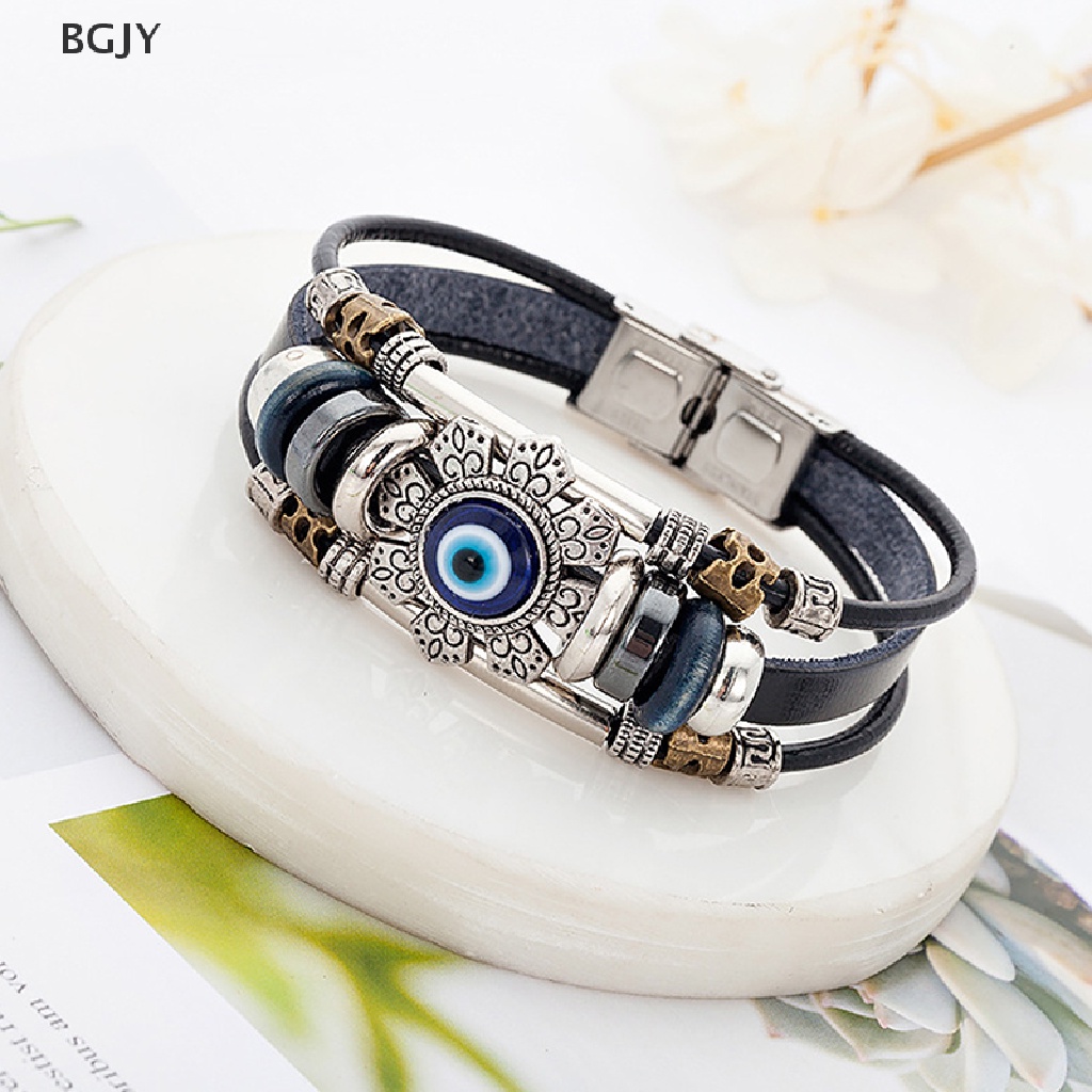 BGJY Lucky Eye Turkish Evil Eye Bracelets Punk Multilayer Leather Handmade Bracelet NEW