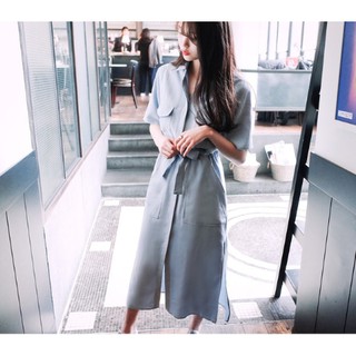 [CÓ SẴN] VÁY SƠ MI XẺ TÀ DÁNG DÀI HOT HIT