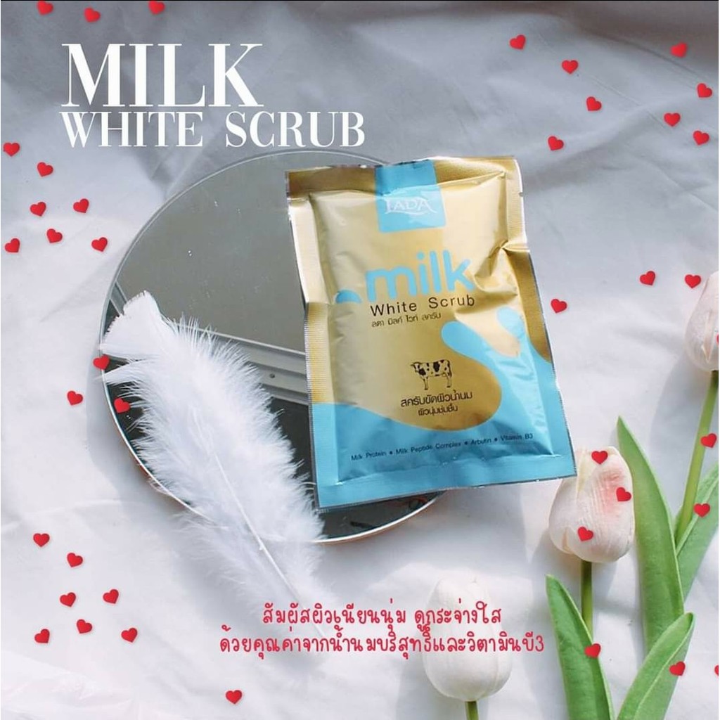 (Sữa) 01 Gói Muối Tắm Tẩy Tế Bào Sữa Bò LADA Milk White Scrub Thái Lan 150gram