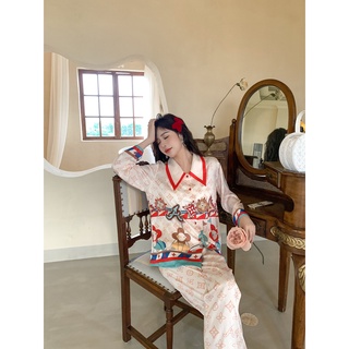 Đồ bộ ngủ Pyjama lụa tơ tay dài quần dài pattern a