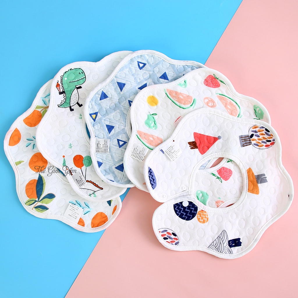 Yếm tròn xoay 360 yếm dãi chất liệu cotton mềm mịn thấm hút tốt yếm ăn dặm có chống thấm cho bé
