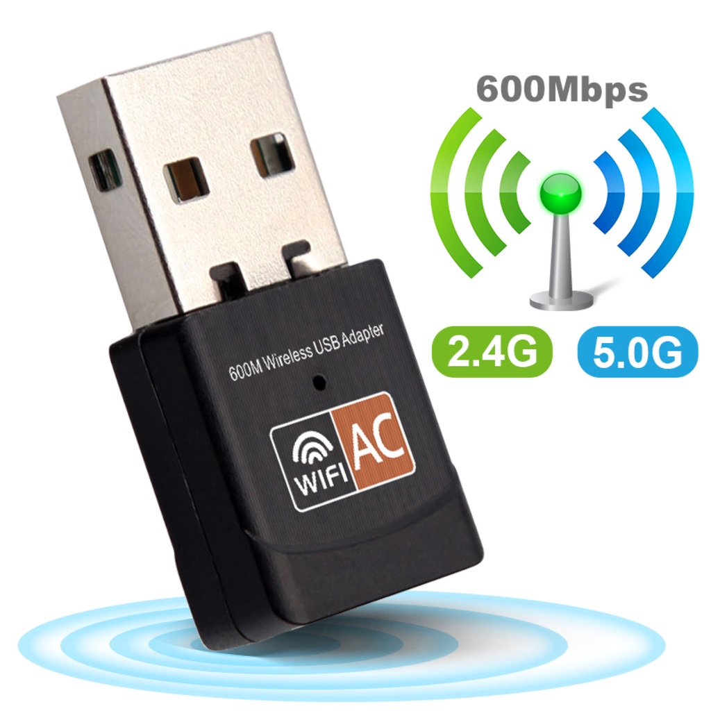 g Dây USB WiFi Adapter 600Mbps Wi Fi Dongle PC Card Mạng Dual Band Wifi 5 Ghz Adapter Lan USB Ethernet Receiver AC Wi-Fi