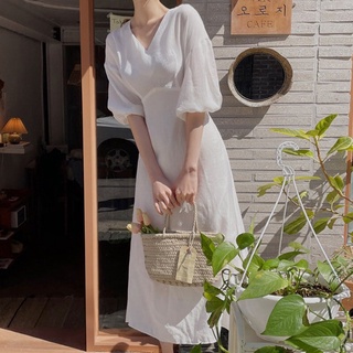 đầm maxi cổ v tay bồng