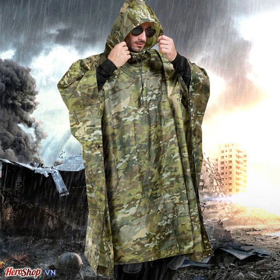 (VẢI DÀY, LOẠI TỐT) Áo mưa không xẻ tà màu lính vải dù chống thống nước tốt- độ bền cao thích hợp cho mùa mưa