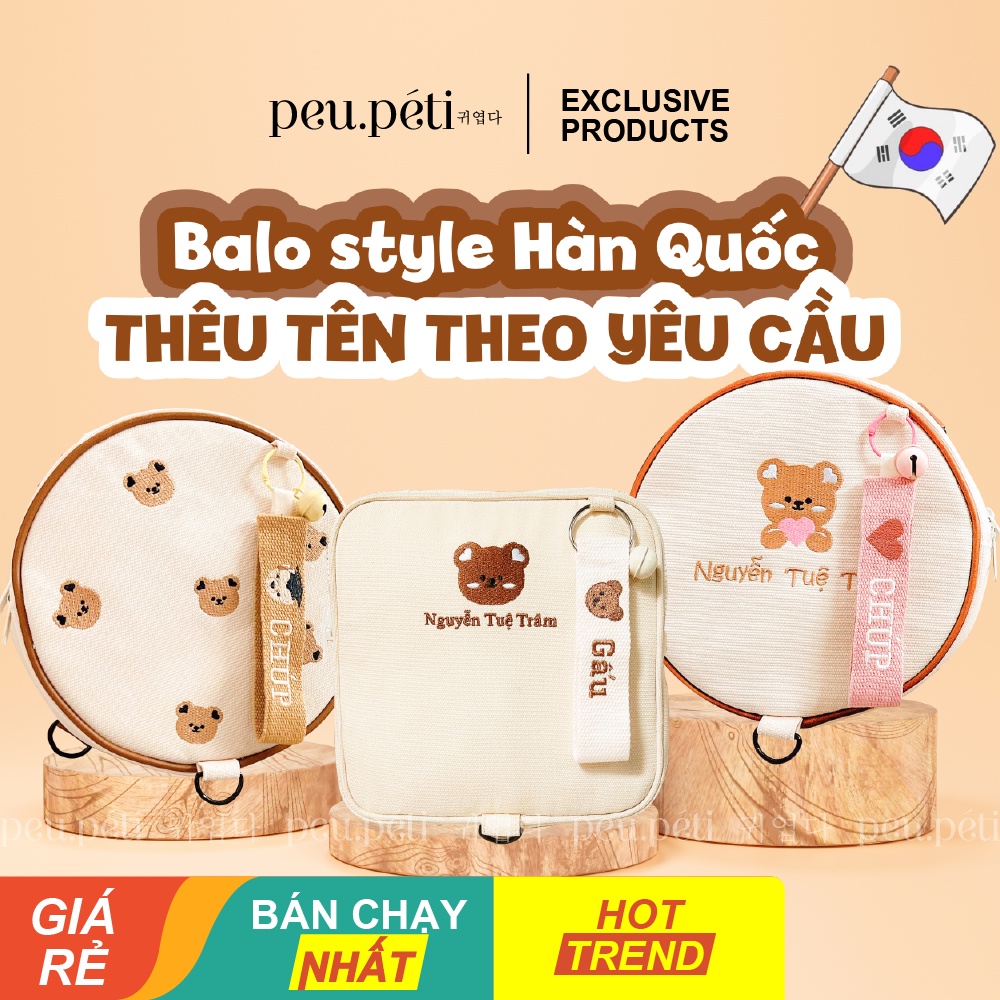 BALO THÊU TÊN BÉ THEO YÊU CẦU style Hàn - HÀNG ĐẶT 19day- by peu.péti (ẢNH+CLIP THẬT 100%)