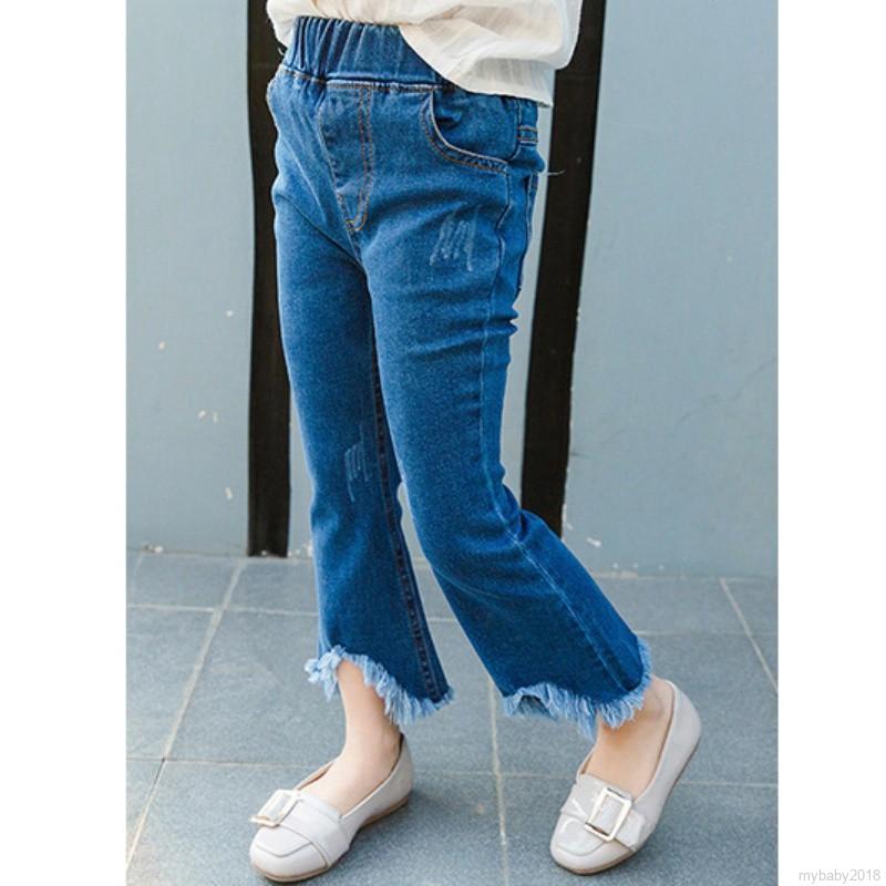 Quần jeans rách ống loe cho bé gái