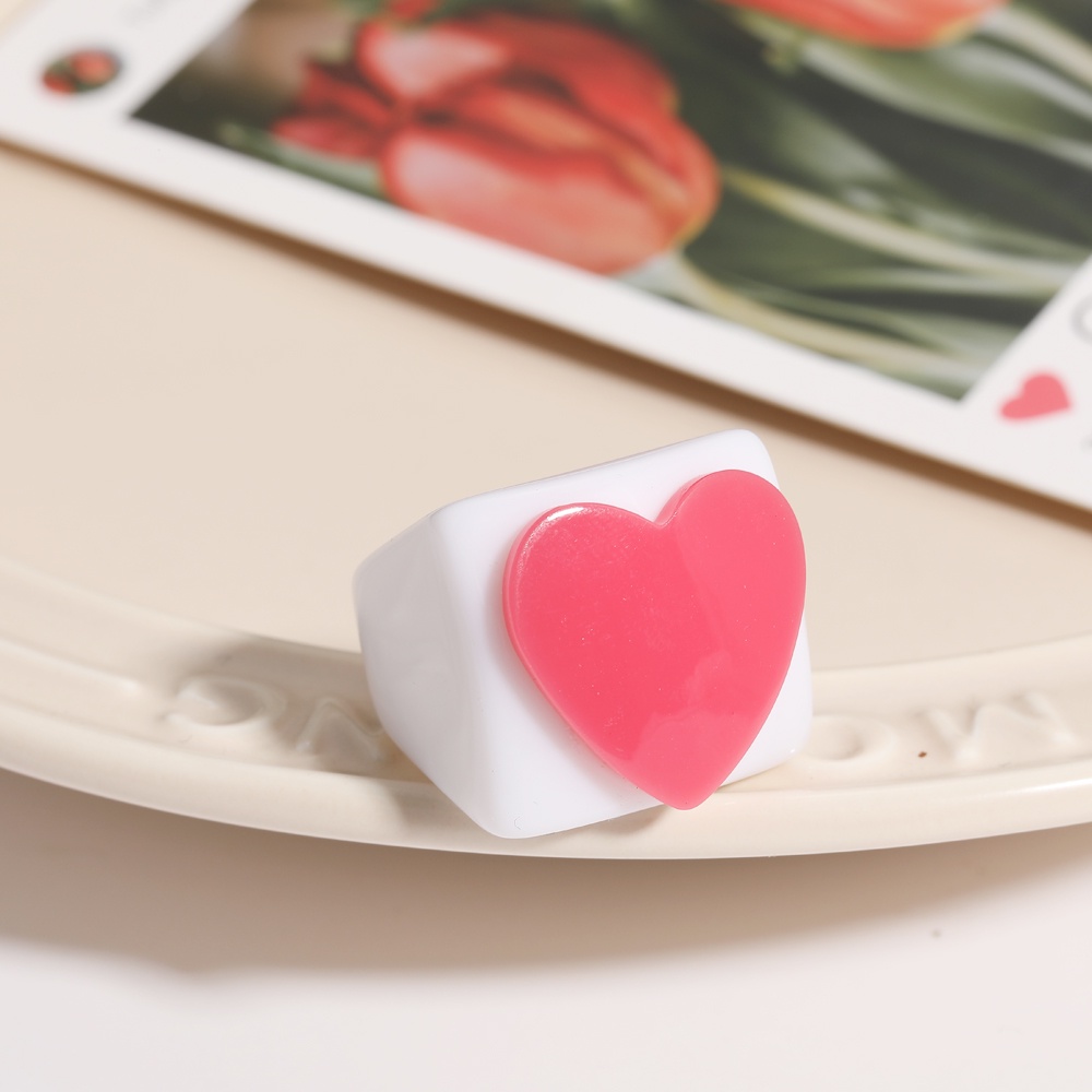 Nhẫn nhựa resin AY màu trắng macaron hình trái tim thời trang Hàn Quốc cho nữ