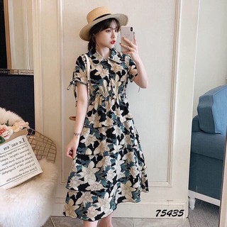 Đầm Hoa Tầng Chất Voan Lụa Cổ Sơ Mi Cực Xinh