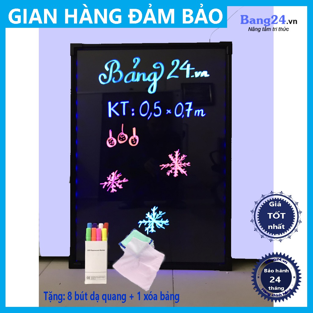 Bảng Huỳnh Quang Treo Tường, KT: 0,5x0,7m (Tặng kèm: 8 bút dạ quang 8 màu + 1 xóa bảng)