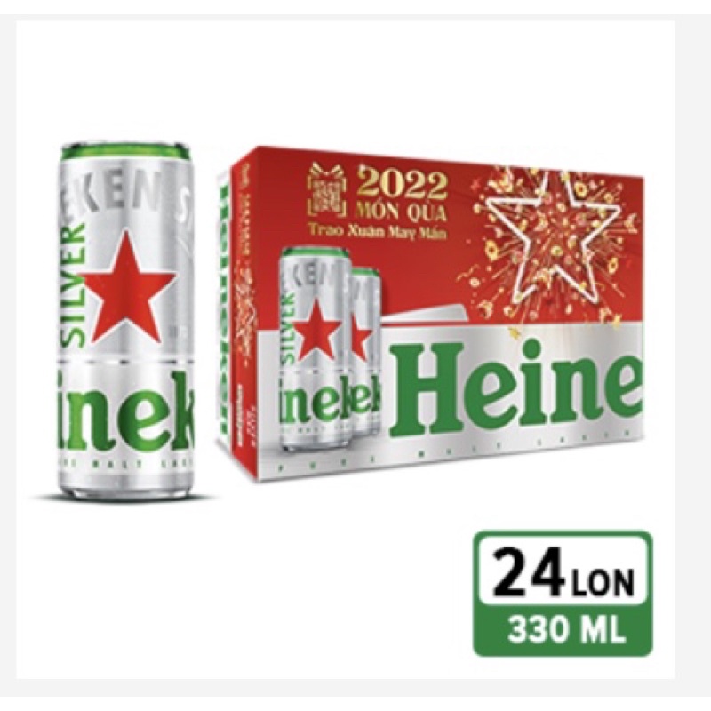 Bia Heineken Silver thùng 24 lon cao 330ml. Dành cho người trên 18 tuổi