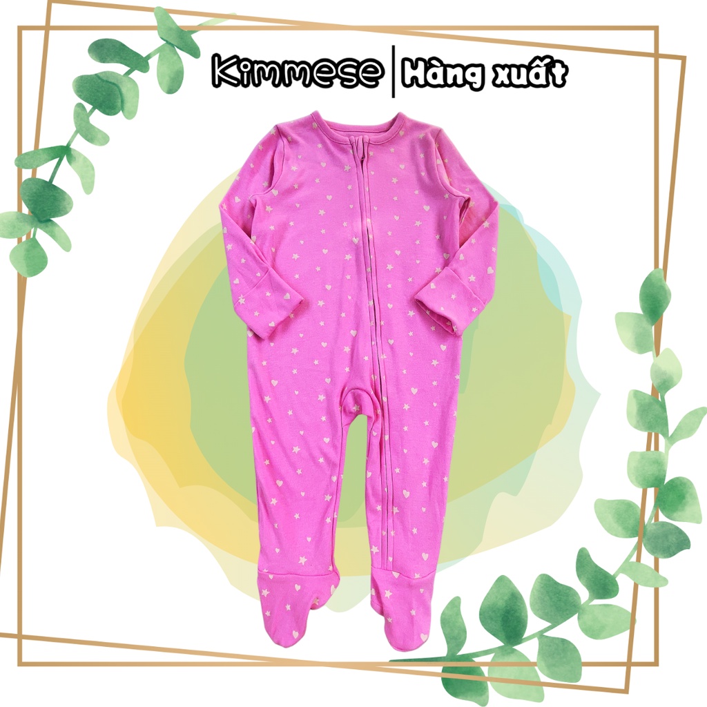 [Freeship + Hoàn xu 30k] Sleepsuit Bộ Body Cho Bé Cotton Hồng Sao Trắng Khóa Kéo - Đồ Ngủ Cho Bé