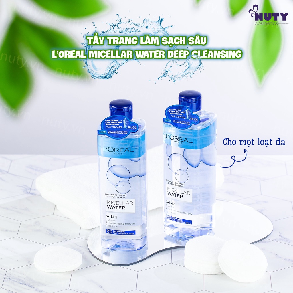 Nước Tẩy Trang Cho Da Dầu &amp; Da Hỗn Hợp L’Oreal Micellar Water 3-in-1 Refreshing (400ml)