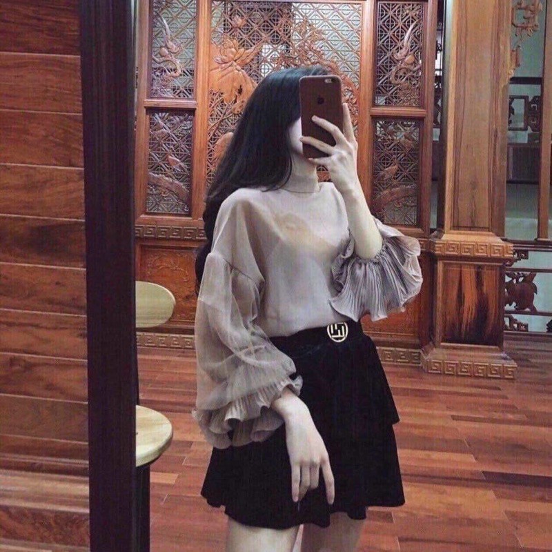 Chân váy nhung hai tầng