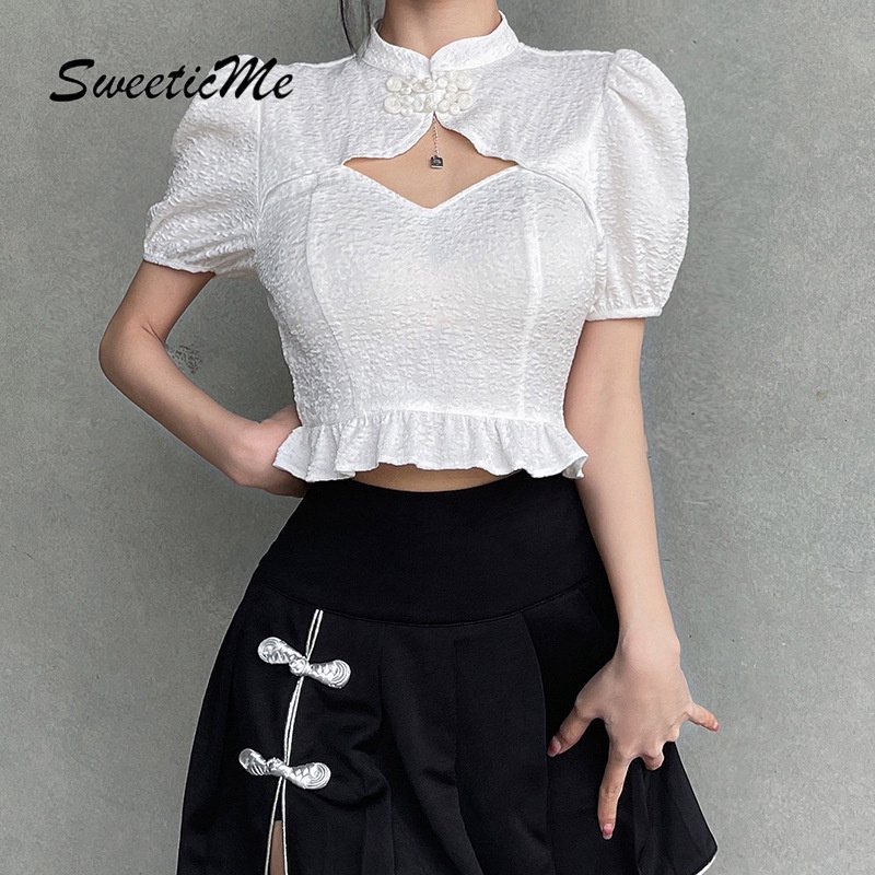 Áo Croptop Tay Ngắn Cổ Đứng Màu Trơn Dáng Ôm Thời Trang Cho Nữ