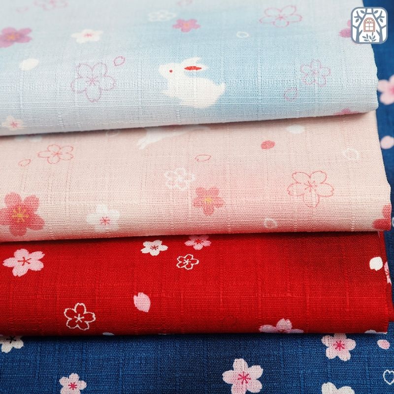 JHF-10 Vải cotton 100% tự nhiên🍒JHF🍒khổ vải 110cm, thỏ ngọc và hoa nhí - vải đẹp handmade, quilt, may quần áo