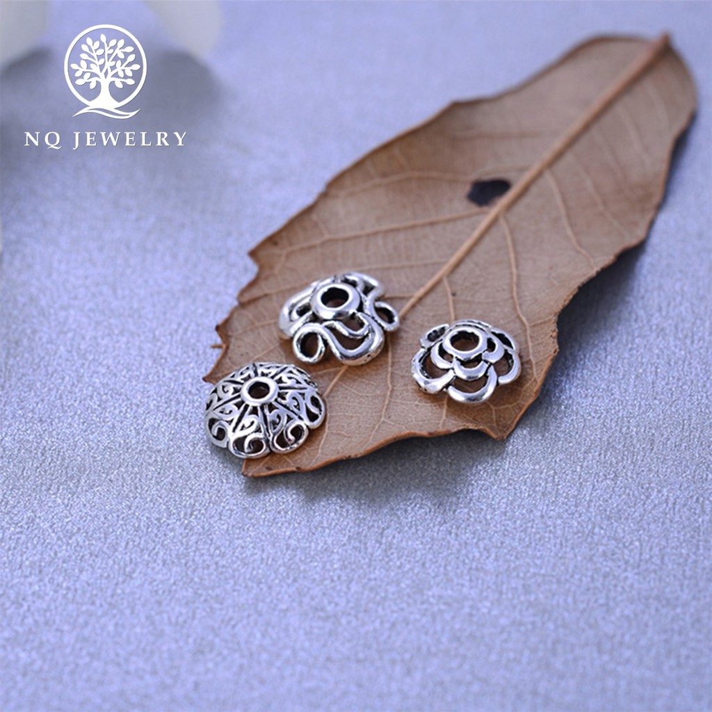 Charm bạc chup hạt hoa văn - NQ Jewelry