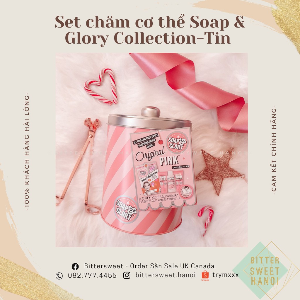 Hộp quà tặng dưỡng thể SOAP &amp; GLORY Original Pink Collection-Tin 5 món travel size