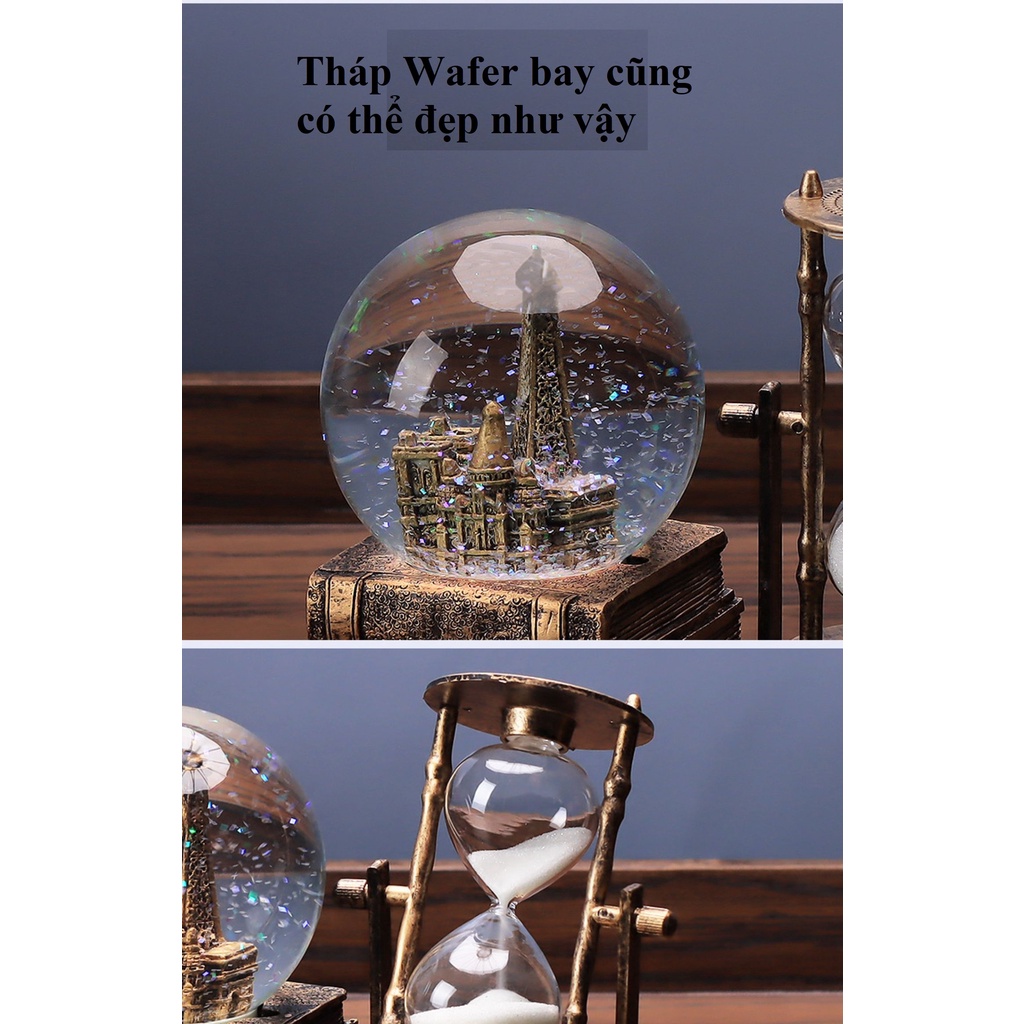 N09- Đồng hồ cát, trang trí quả cầu pha lê tháp Wafer đồ trang trí phòng khách, quà lưu niệm, quà tặng sinh nhật..A1