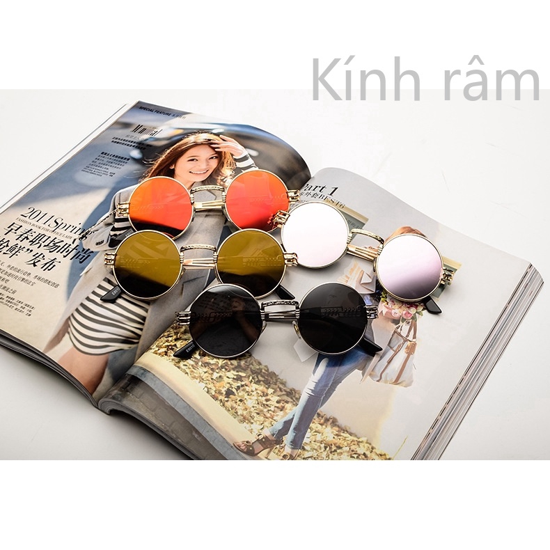 Kính mát gọng kim loại tròn chống nắng UV400 cho nam