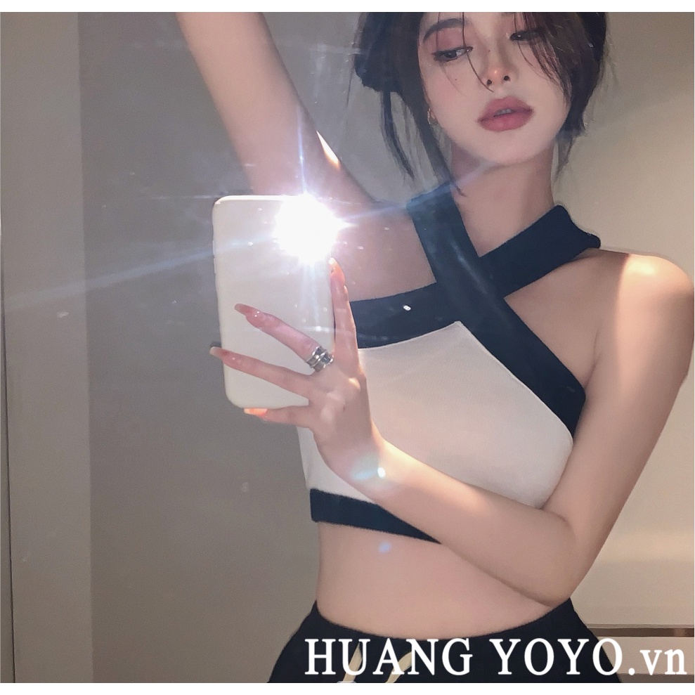 HUANG YOYO Áo Lửng Cổ Yếm Phong Cách Hàn Quốc Thời Trang Cho Nữ