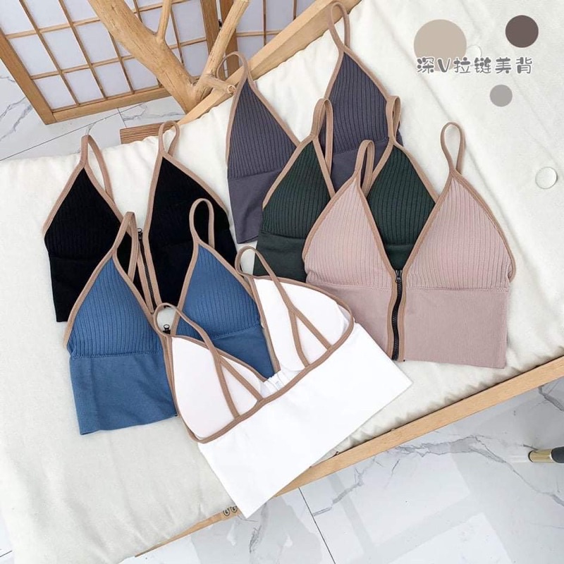 🍓ÁO BRA NỮ CÁ TÍNH 2 DÂY CỔ V KÉO KHÓA KÉO có đệm