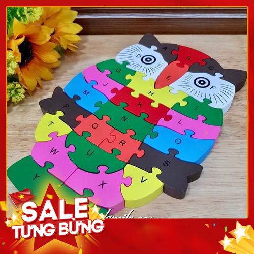 Đồ Chơi Gỗ Ghép Hình Tư Duy Logic In Chữ Và Số Hình Con Cú Mèo