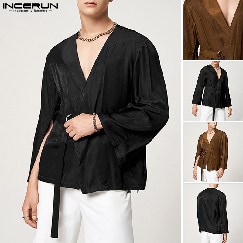 Áo khoác blazer INCERUN tay dài cổ chữ v phong cách hippie cho nam