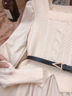Ảnh thật - váy pha len kèm belt da