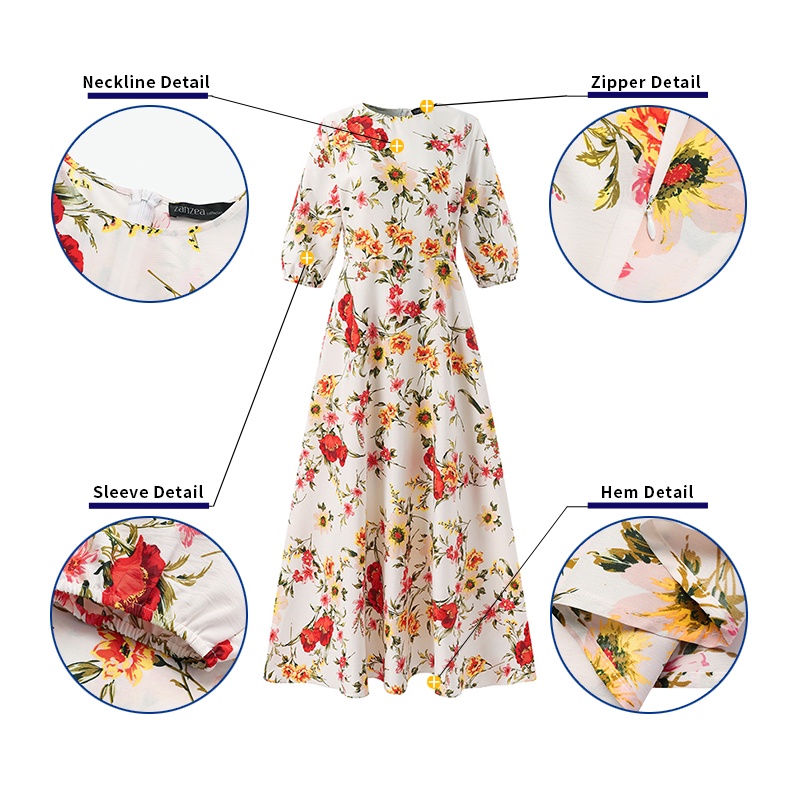 Zanzea Đầm Maxi Tay Lửng Họa Tiết Hoa Vintage Thời Trang Cho Nữ