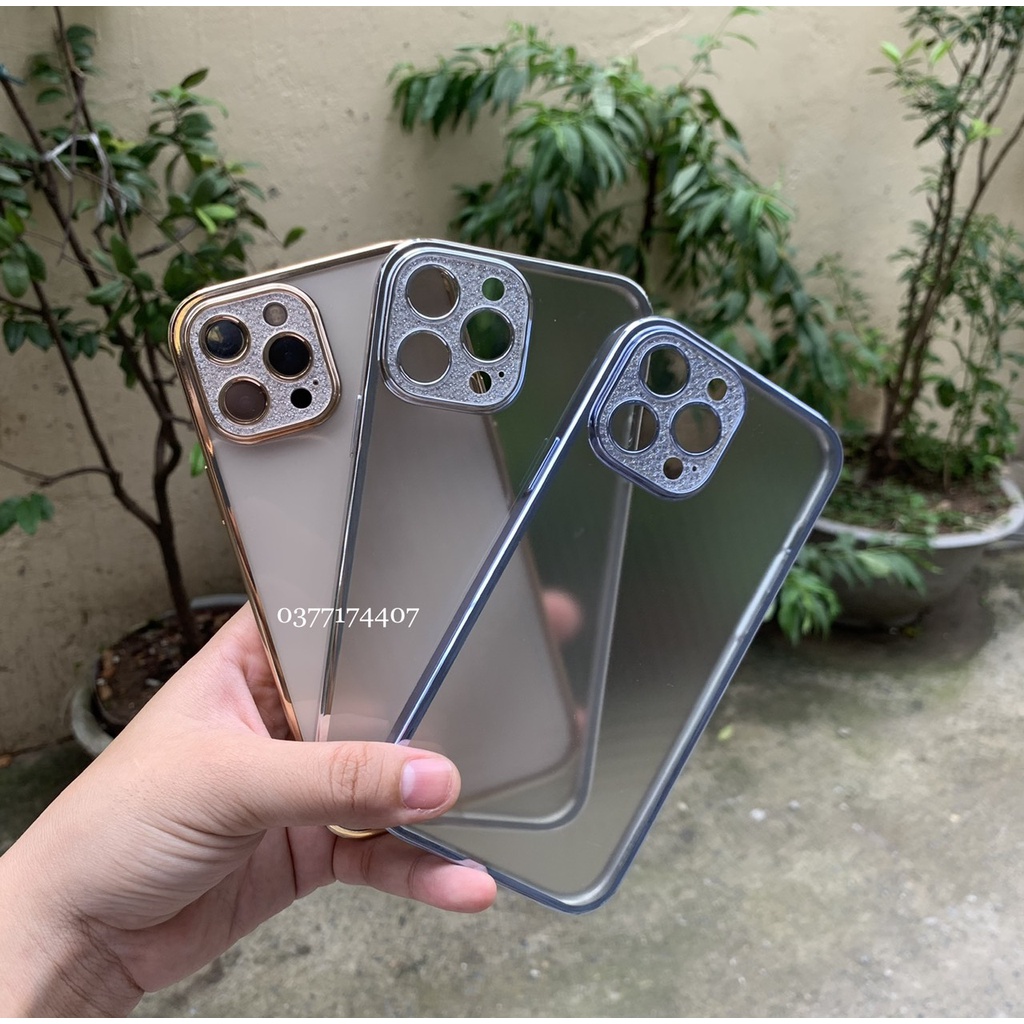 Ốp Sulada nhám camera đính đá cho iPhone 14 Plus 13 13 Pro, 13 Pro Max, 12 Pro Max viền màu chống vân tay, bảo vệ camera