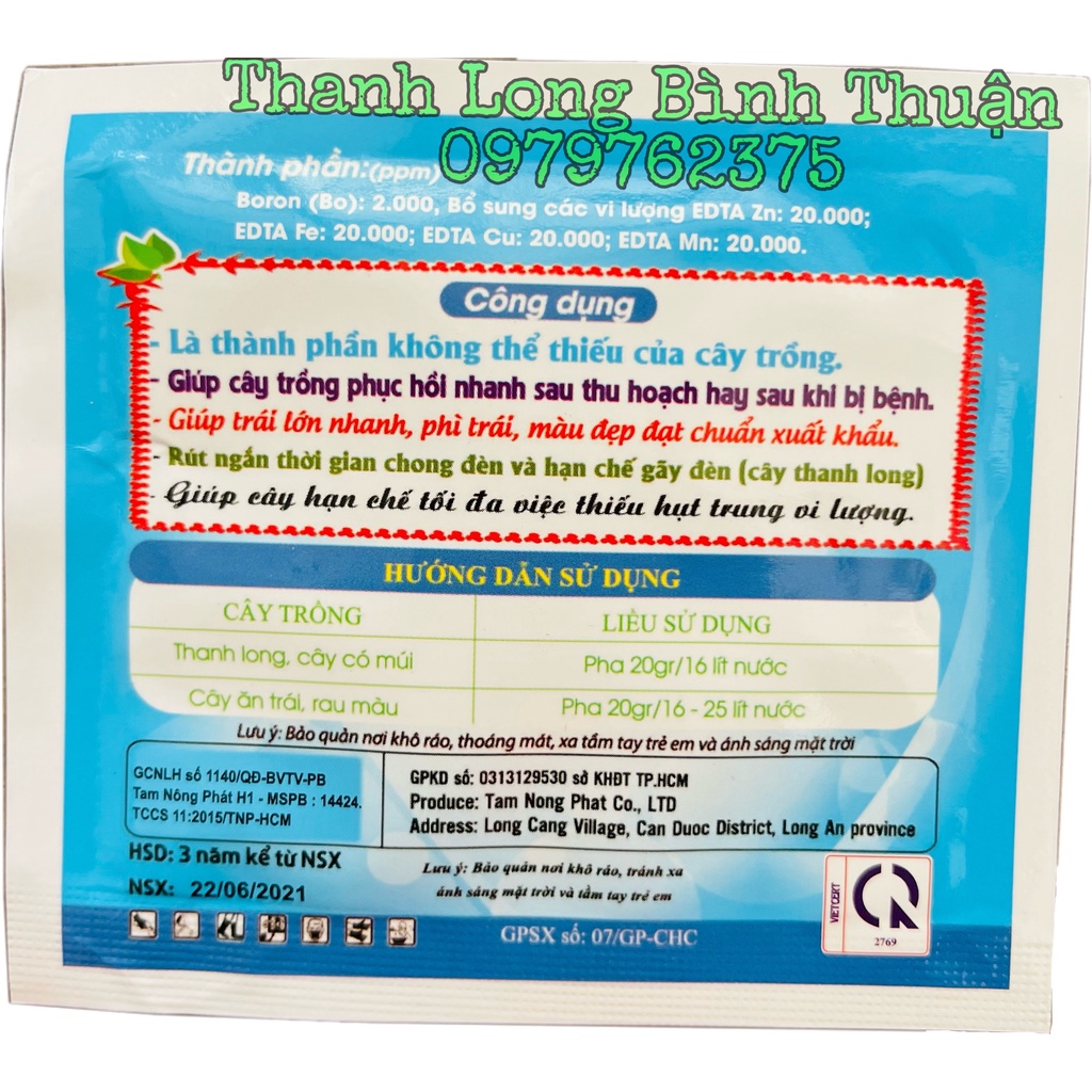 Phân Bón Chuyên Thanh Long - Chelate - Trái Lớn Nhanh Phì Trái Trong Vòng 3 ngày - Không Lem Trái - Gói 20g