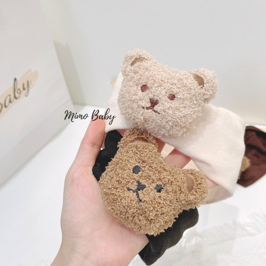 Băng đô thun bản to đính gấu bông xù dễ thương cho bé BD64 Mimo Baby