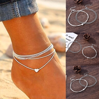 Bộ 2 Lắc Chân Mạ Bạc Hình Trái Tim Xinh Xắn Cho Nữ