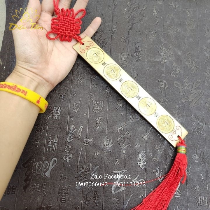 Đồ phong thủy - Thước đồng lục đế ngũ đế phong thủy  hoá sát điềm xấu có dây treo đồng tâm kết