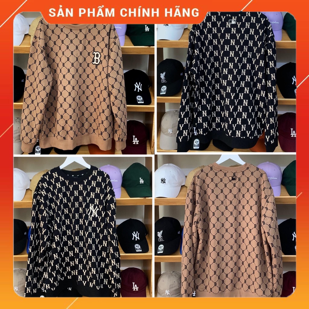 (Bao check) Áo sweatshirt tay dài cổ tròn Monogram Diamond All Overfit màu nâu và đen Code: 3AMTM0314-43BGD