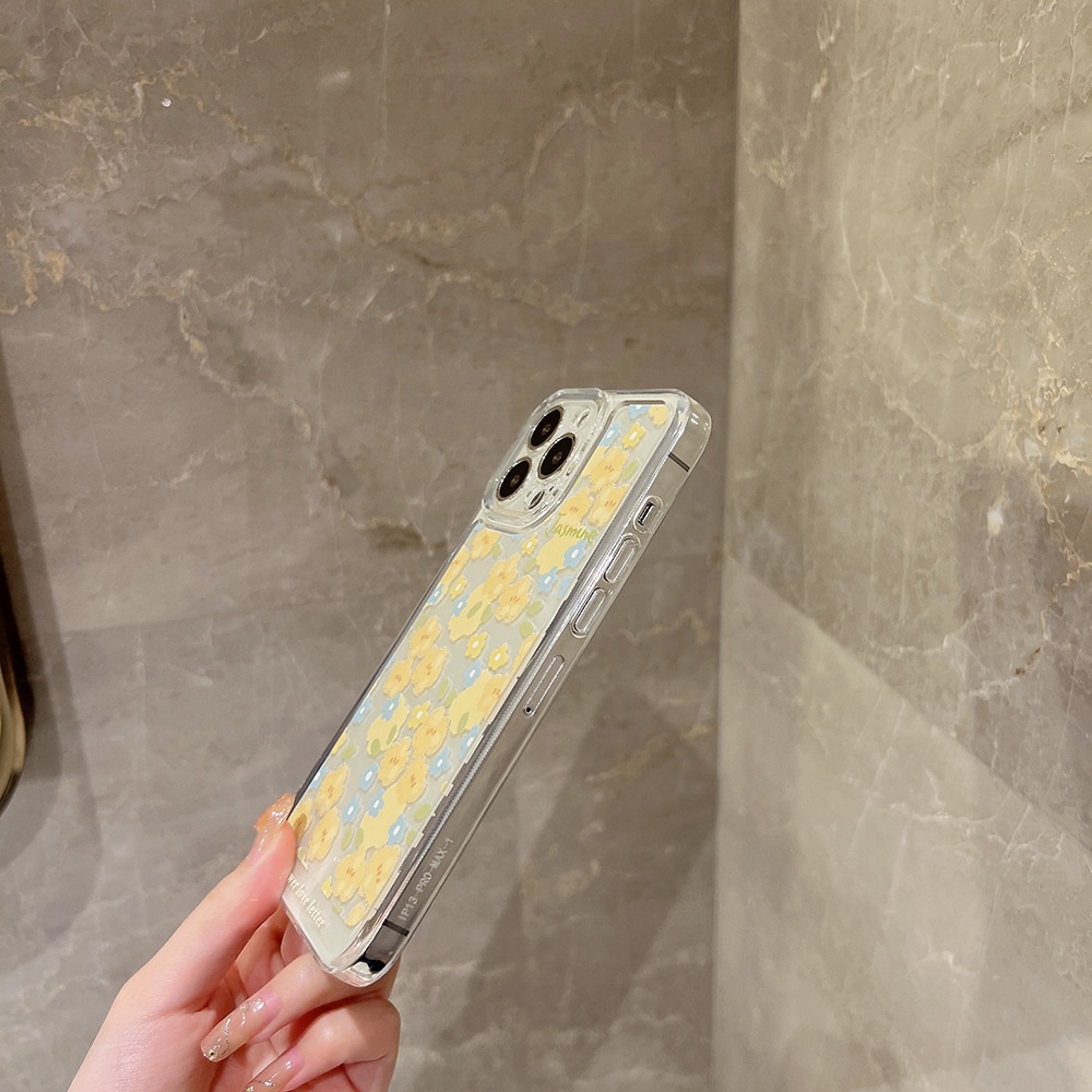 Ốp Điện Thoại Trong Suốt Họa Tiết Hoa Vàng / Xanh Dương Xinh Xắn Cho Iphone 14 7 / 8 SE2020 7 + 8 PLUS 11 12 13 Mini PRO MAX