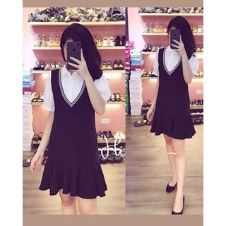 Đầm Cổ Sơ Mi Phối Viền