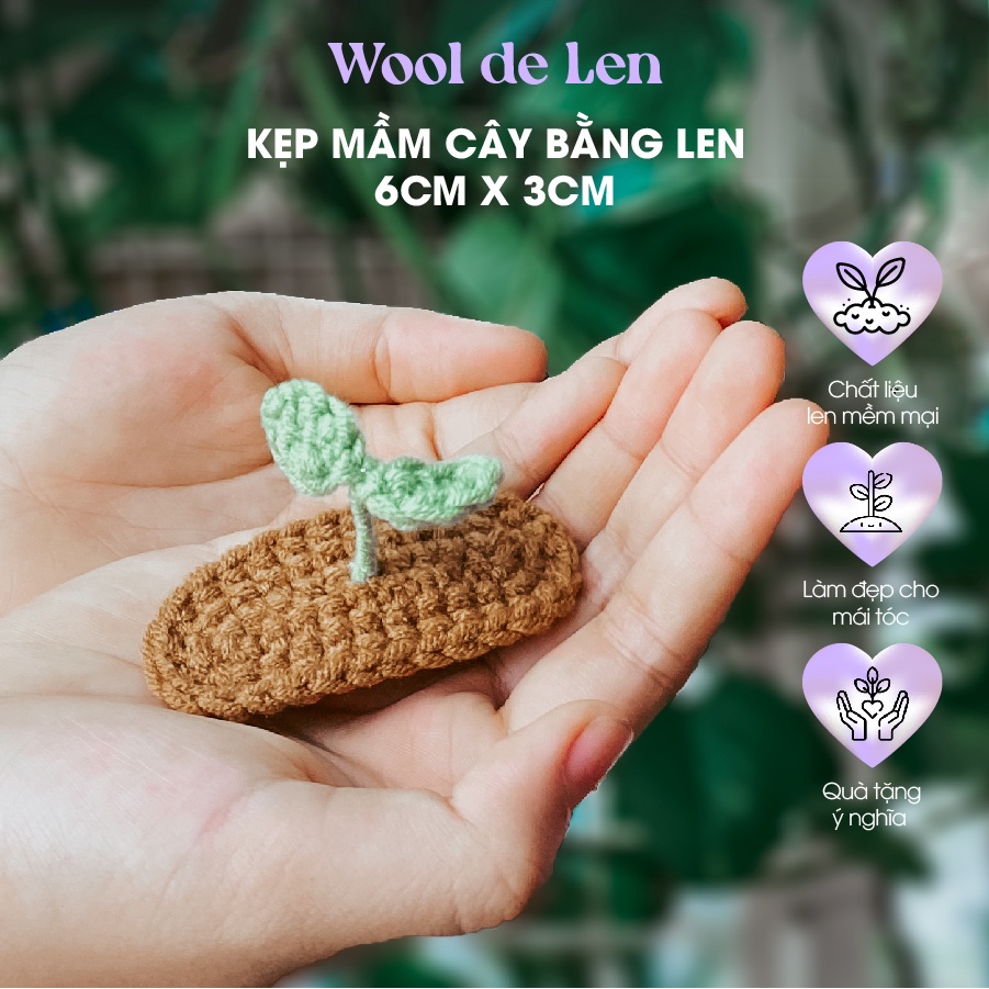 (Hàng sẵn hoả tốc) Kẹp tóc mầm cây xinh xắn bằng len handmade Wool de Len N08