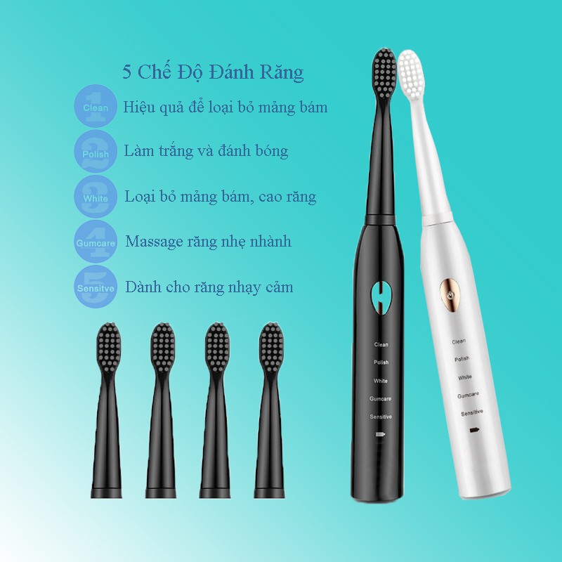 Bàn chải đánh răng điện chính hãng SONIC ELECTRIC TOOTHBRUSH - Hàng chính hãng bảo hành 1 năm - Tặng 3 đầu chải thay thế