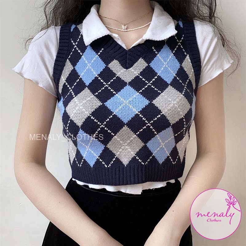 Áo gile len ulzzang hàn quốc dáng croptop AH040, mẫu áo gile thu đông croptop len kết hợp được nhiều trang phục