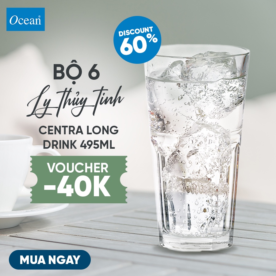 Bộ 6 Ly Thủy Tinh Ocean Centra Long Drink 495ml - Chính Hãng