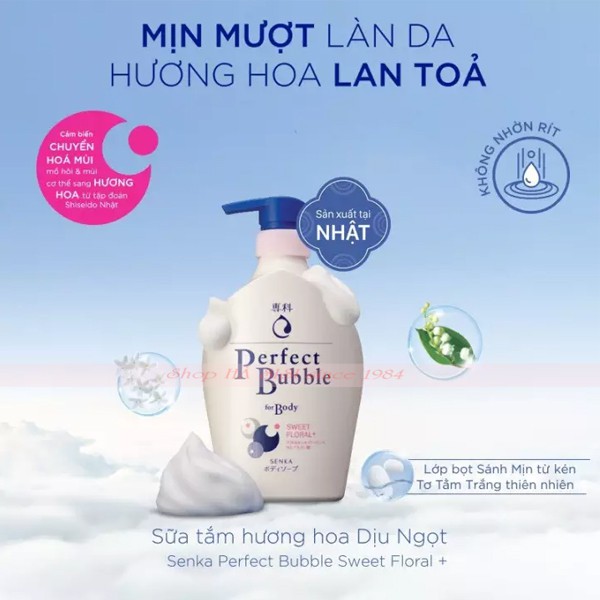 SỮA TẮM SENKA - Perfect Bubble For Body Sweet Floral 500ml ( Chai Trắng )