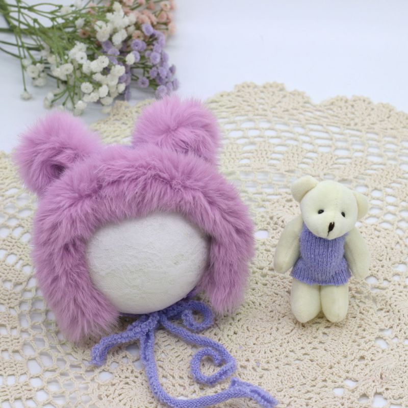Bộ 2 Món Đồ Chơi Gấu Bông Đội Mũ Len Đan Dễ Thương Dùng Làm Đạo Cụ Chụp Ảnh Cho Bé Sơ