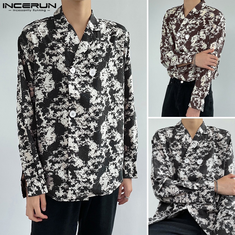 INCERUN Áo Sơ Mi Dài Tay Nhuộm Màu Thời Trang Dự Tiệc Cho Nam