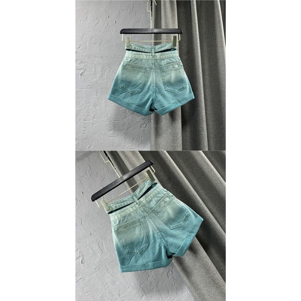 Quần short denim lưng cao 2 túi màu gradient thời trang mùa hè 2022 dành cho nữ