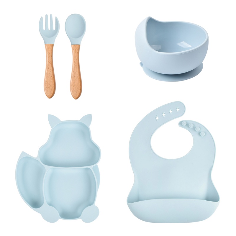 Bộ 5 Món Tô Muỗng Nĩa Tập Ăn Chia Ngăn Bằng Silicone Dành Cho Trẻ Em