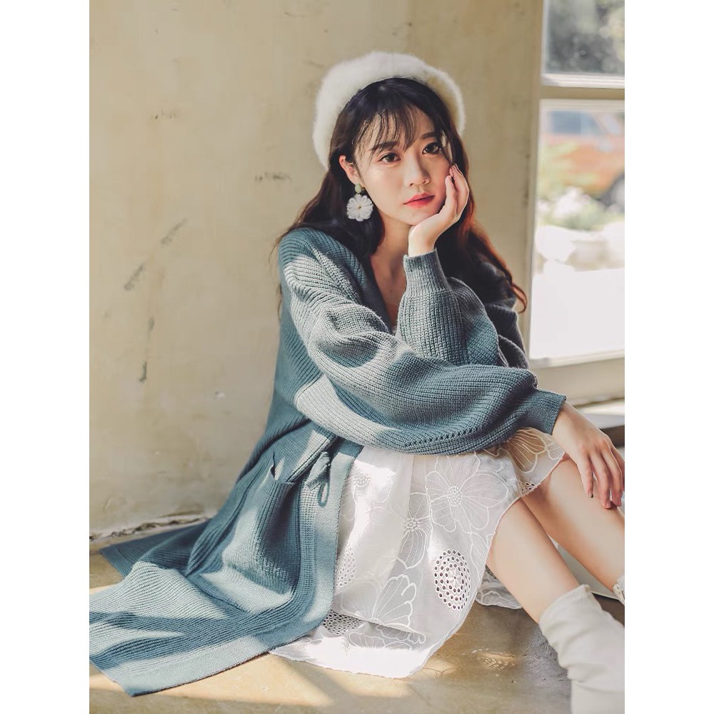 𝗺𝗶𝗲 𝘀𝘁𝘂𝗱𝗶𝗼 - Cardigan len đan dáng dài xẻ tà cài khuy